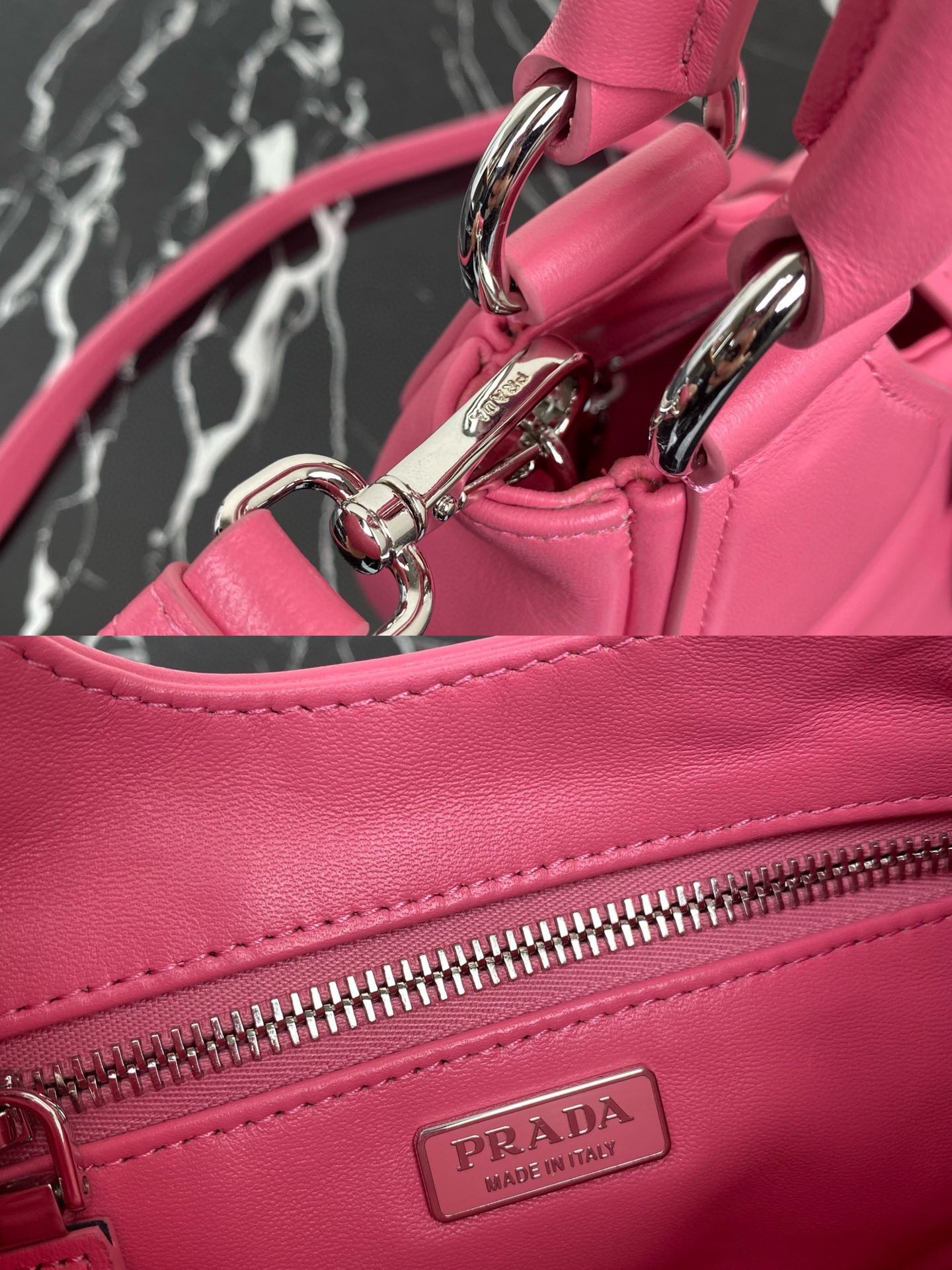 Prada Moon Padded Nappa Leather Hobo Bag Geranium Pink 1BA381